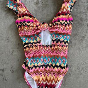 NWT Boden Cap Sleeve Tie Swimsuit Size 2 Multi Ikat